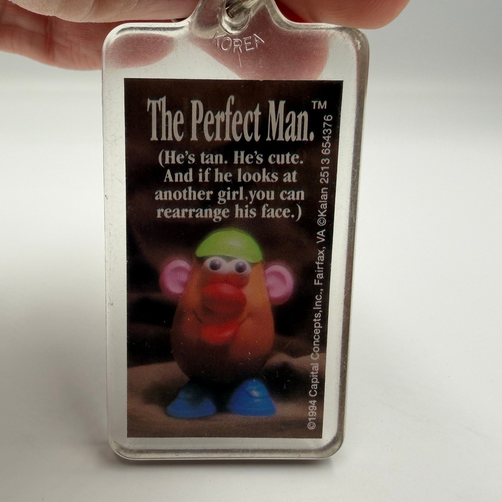 Vintage 1994 The Perfect Man Mr Potato Head Keychain Kalan Funny Novelty Retro